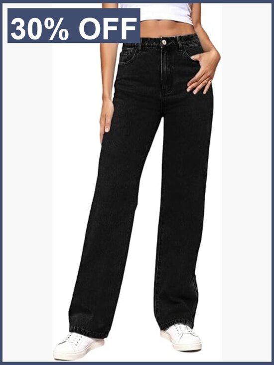 Denim - High Waisted Straight Leg Jeans Tummy Control Stretchy Casual Denim Pants